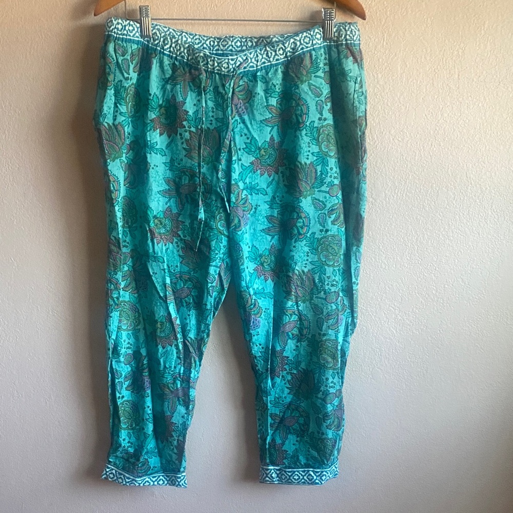 Sundance Knee-length Pants Turquoise and Violet Floral Trousers